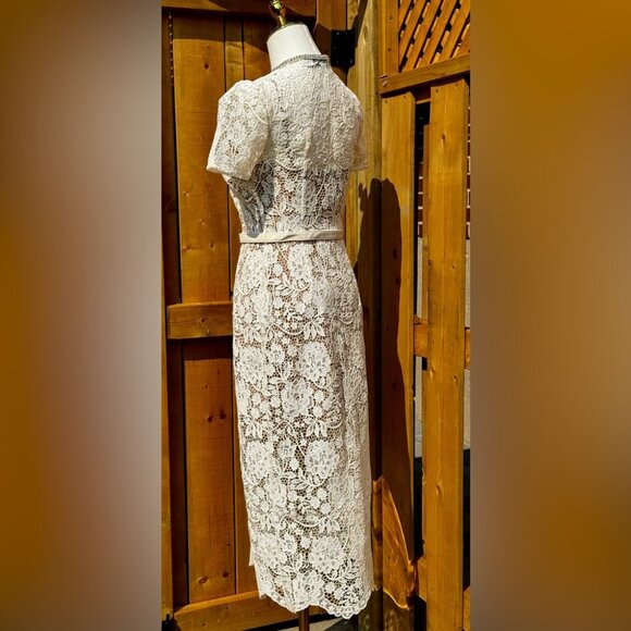 🆕 SELF-PORTRAIT 🧿 BNWOT Cream Lace Diamante Bow Midi Dress, Sz US 2 / UK 6 - Picture 5 of 16